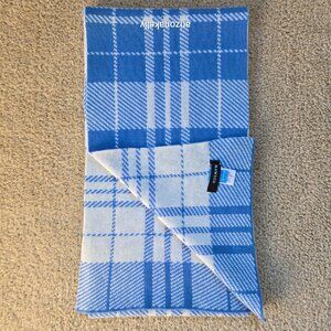 NWOT Hawico Cashmere Double Knit Blue & White Plaid Luxury Scottish Cashmere